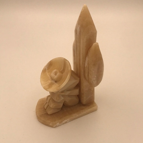 VTG 8-1/2" Carved Onyx Siesta Man w/ Sombrero & Cactus Single Bookend - Picture 2 of 11